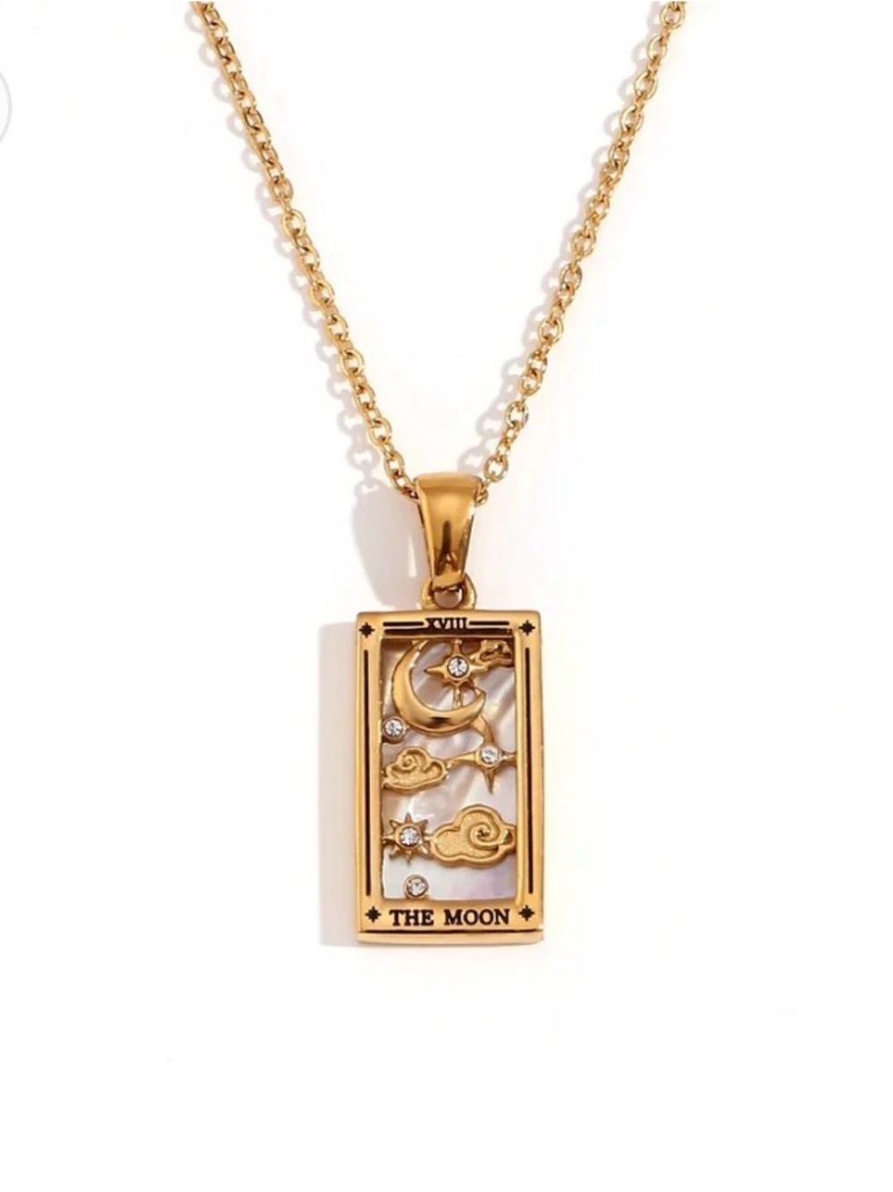 18k Gold 'Plated The Moon' Tarot Card Pendant Necklace. New.